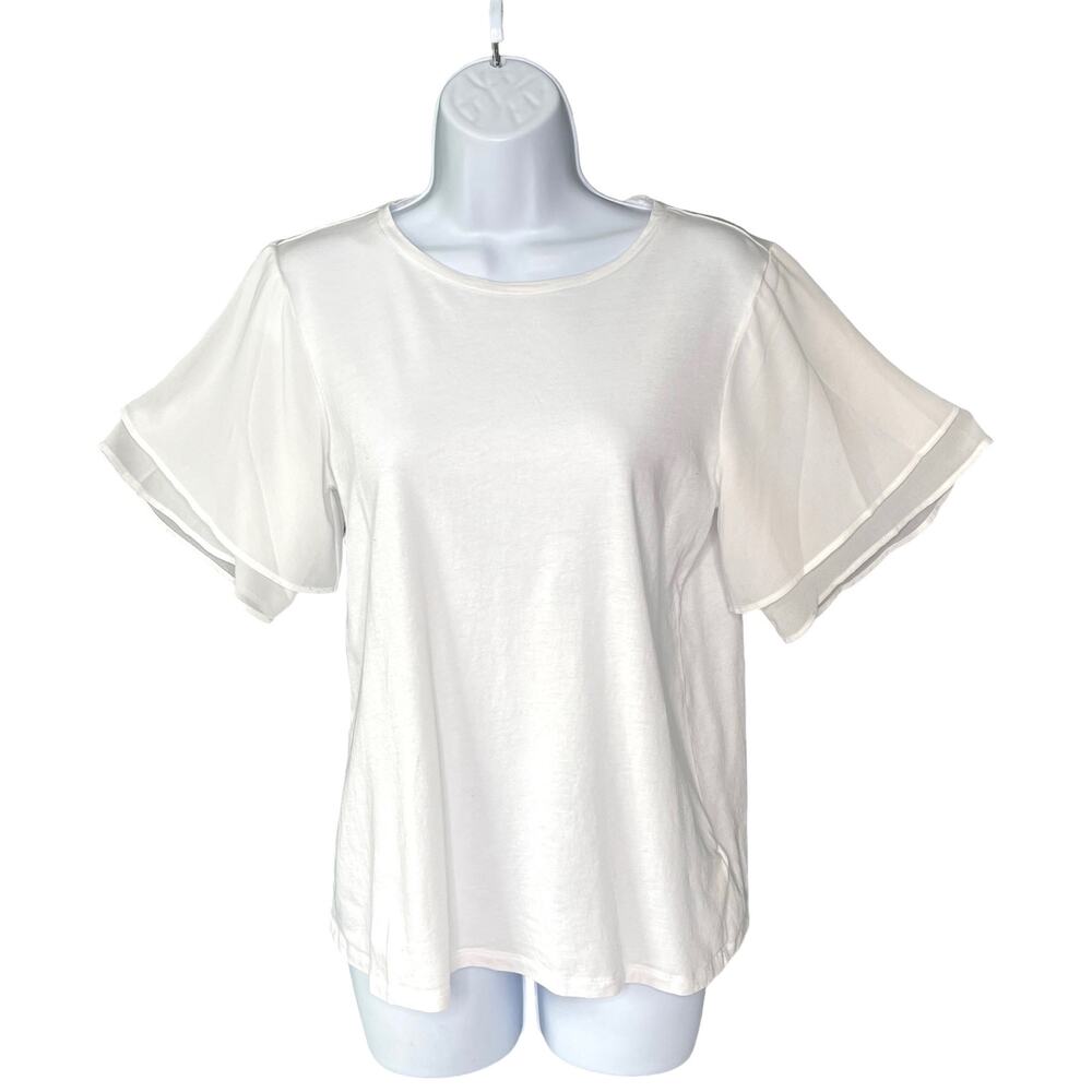 Michael Kors Flutter Sleeve Cotton/Modal Shirt White Medium